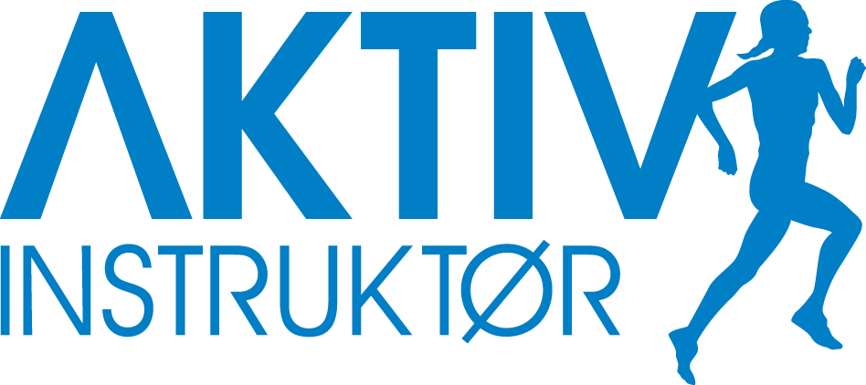 Logo for AKTIVinstruktører with the words 'AKTIV INSTRUKTØR' and a silhouette of a runner in blue