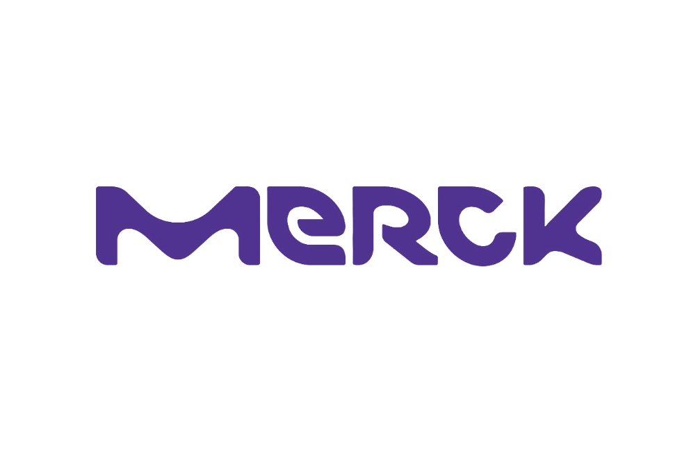 Logo of Merck in purple color.