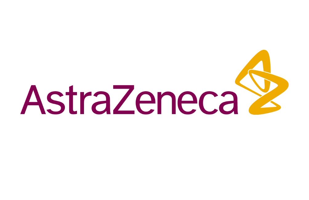 Logo for AstraZeneca in purple and yellow colors.