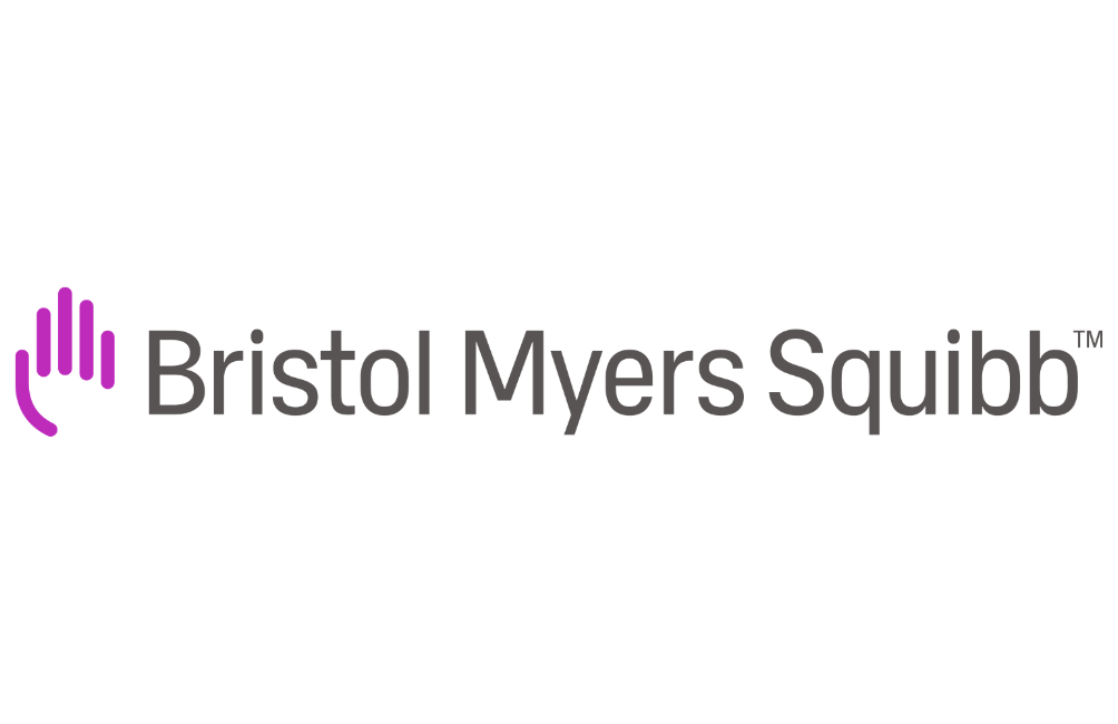 Logo for Bristol Myers Squibb, featuring a stylized hand and the company name.