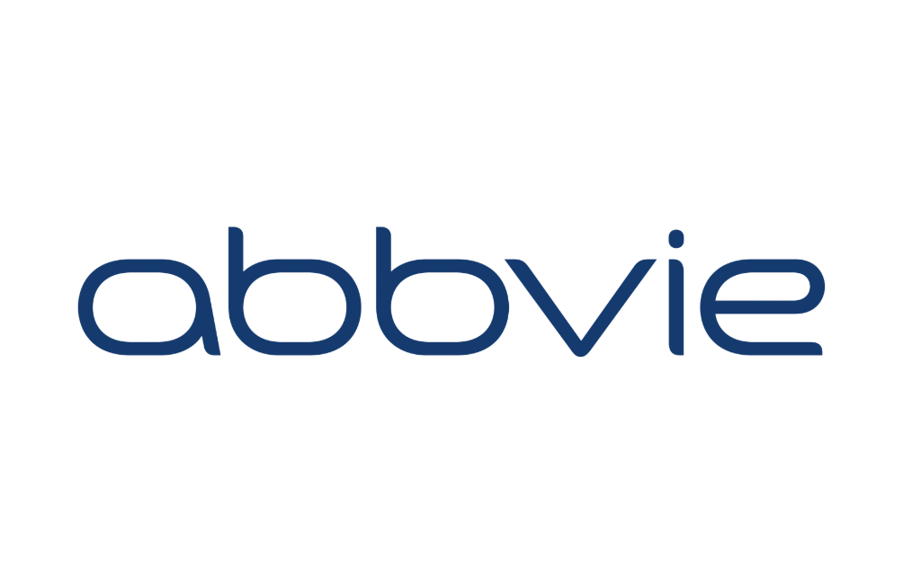 Logo til AbbVie, et farmasøytisk selskap, i blått og hvitt.
